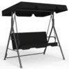 Outdoor Patio Swing Chair with Adjustable Canopy, Outdoor Patio Glider Swing with Heavy Duty Stand for 3 Adult Persons, Ideal for Deck, Lawn, Backyard, or Porch, Black