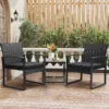 3 Piece Wicker Patio Bistro Set, Rattan Conversation Set with Coffee Table, for Balcony, Porch, Garden, Yard, Poolside, Black Frame with Grey Cushion