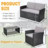 4 Pieces Patio Conversation Set, Outside Rattan Sectional Sofa, Cushioned Furniture Set, Wicker Sofa Ideal for Garden, Porch, Backyard, Grey Color Rattan and Light Grey Cushion