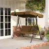 Outdoor Patio Swing Chair with Adjustable Canopy, Outdoor Patio Glider Swing with Heavy Duty Stand for 3 Adult Persons, Ideal for Deck, Lawn, Backyard, or Porch, Black