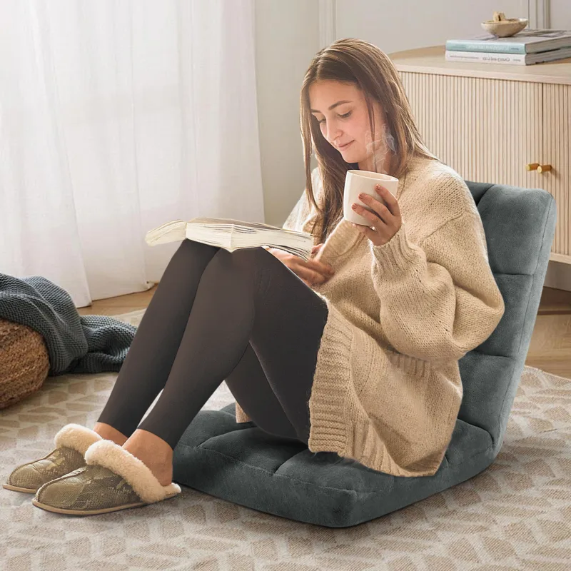 Folding Floor Chair with Back Support for Adults, Adjustable Japanese Meditation; Portable Gaming Chair Recliner Seat with Comfy Cushion, for Teens